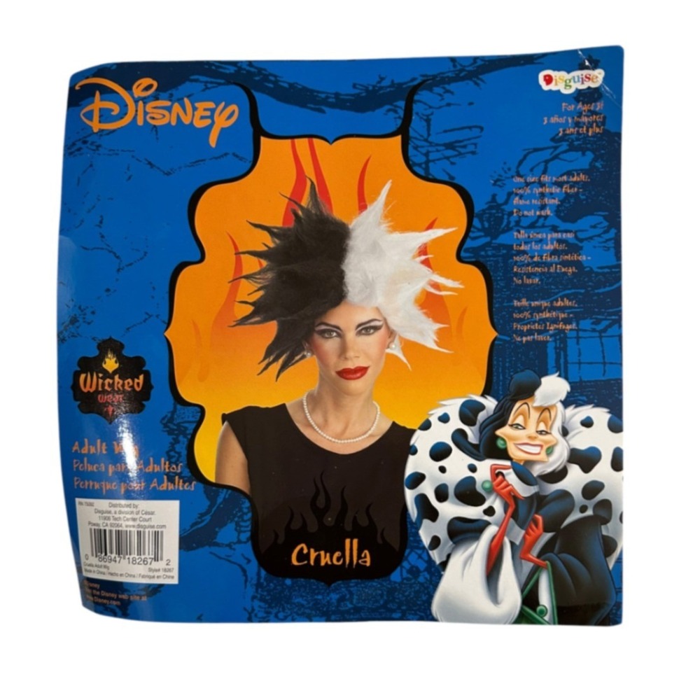 Disney Wicked Wear Cruella de Vil Adult Wig Black White Spiky Halloween Cosplay